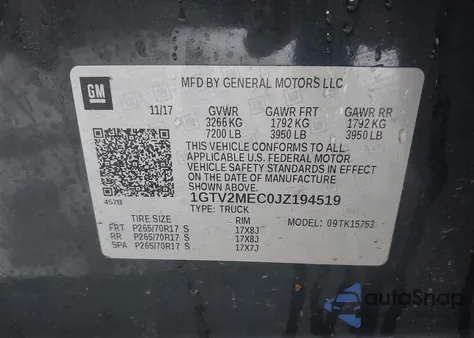 2018 GMC Sierra 1500 Sle from USA, damaged, VIN 1GTV2MEC0JZ194519